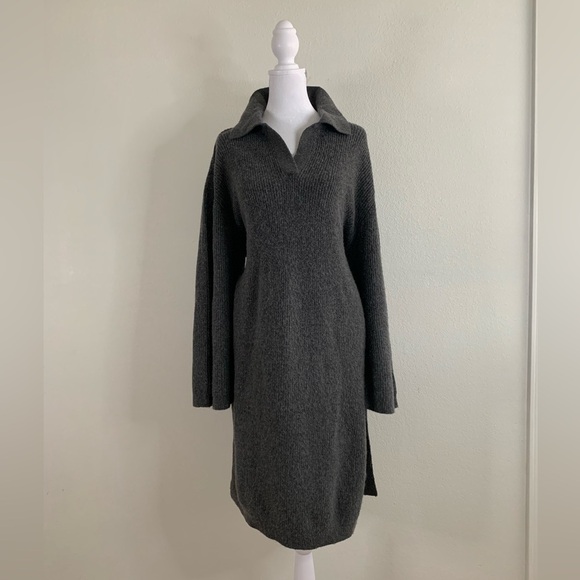 Treasure & Bond Dresses & Skirts - Nwt TREASURE & BOND Collared Rib Midi, Wool mix, Sweater Dress, Grey Charcoal, M